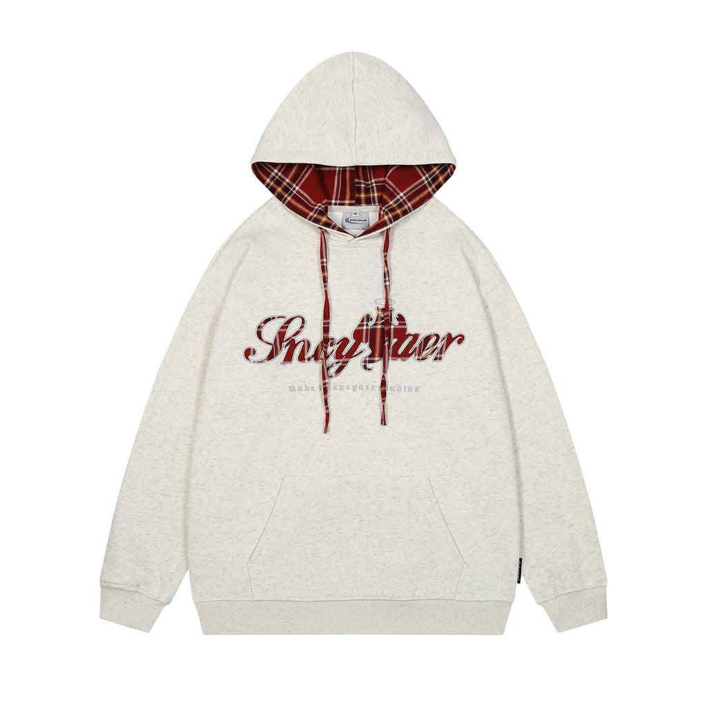 Checkered embroidery hooded sweatshirt for men and women