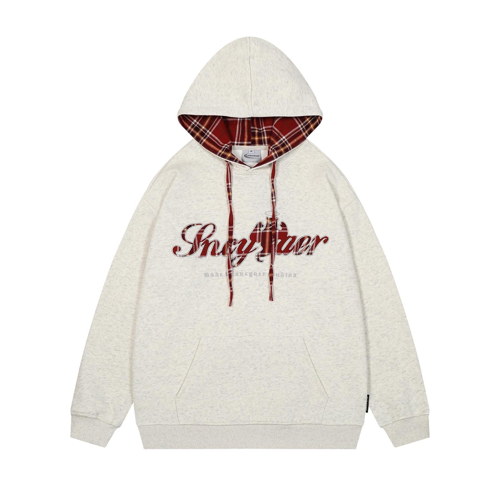 Checkered embroidery hooded sweatshirt for men and women