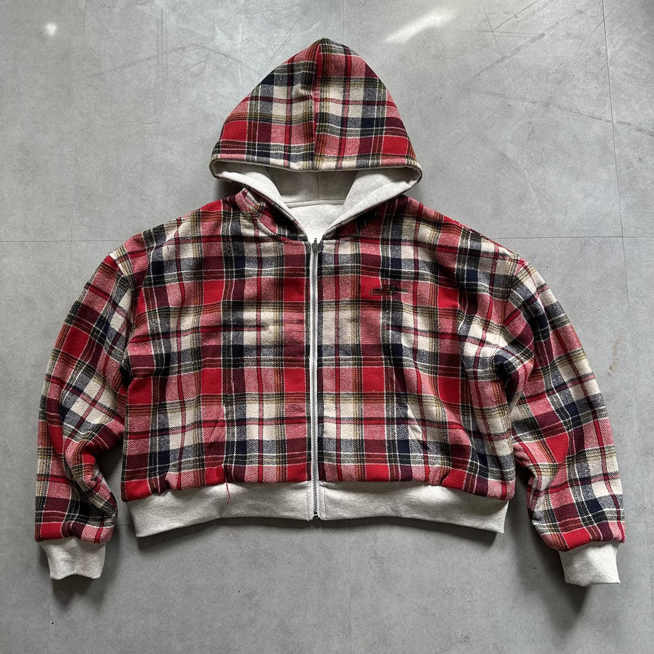 Style Hooded Zipper Plaid Spliced Reversible Hoodie for Men