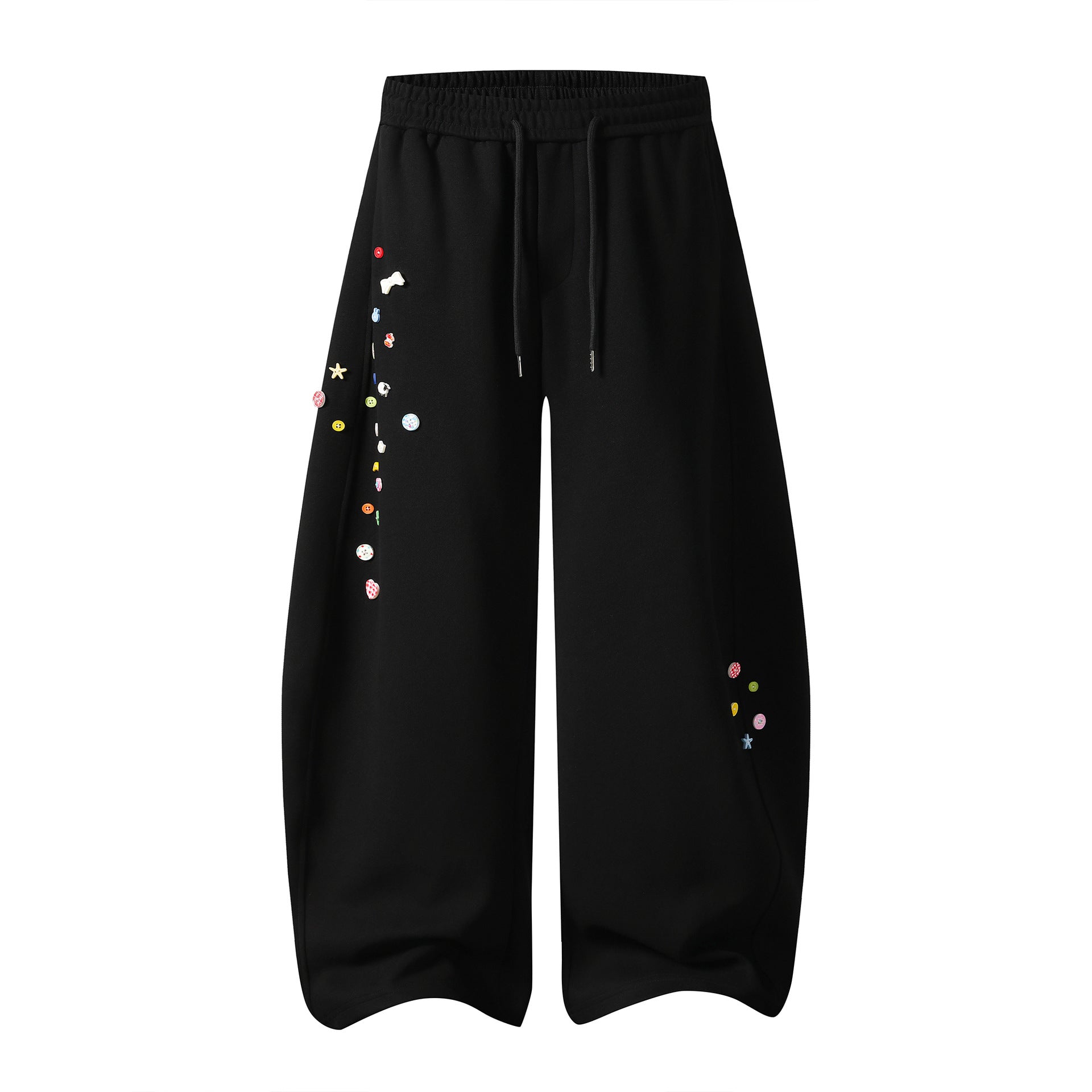Childlike Handmade Button Decorated Sweatpants Loose Wide Leg Sweet Girl Style Casual Long Pants