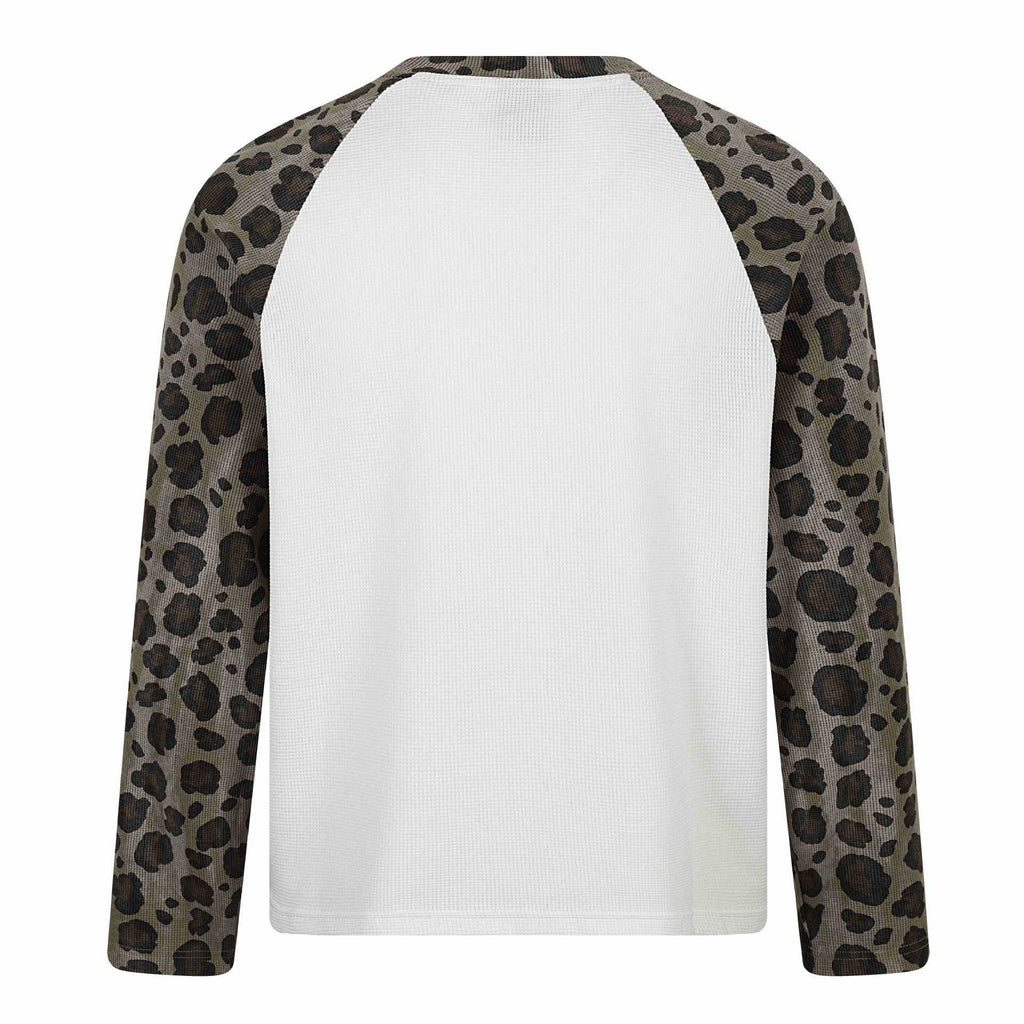Streetwear Leopard Print Color-Blocked Shoulder Long Sleeve T-Shirt for Men