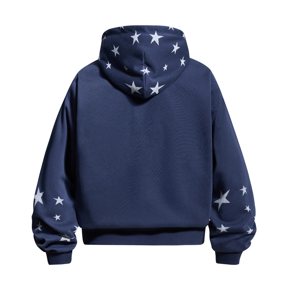 Full printed star hooded cardigan sweatshirt