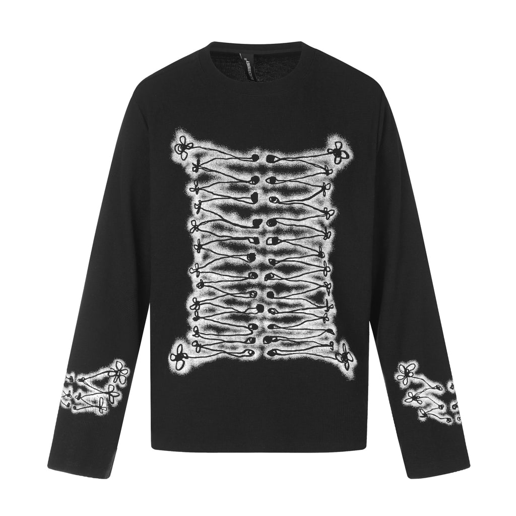 Printed Floral Long Sleeve Royal Court Style Loose Fit T-Shirt