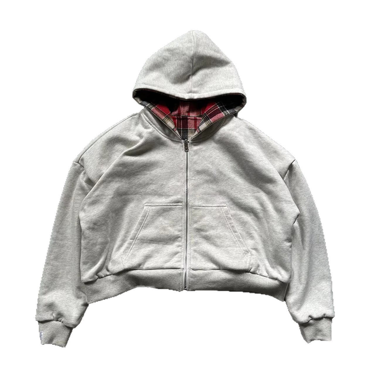 Style Hooded Zipper Plaid Spliced Reversible Hoodie for Men