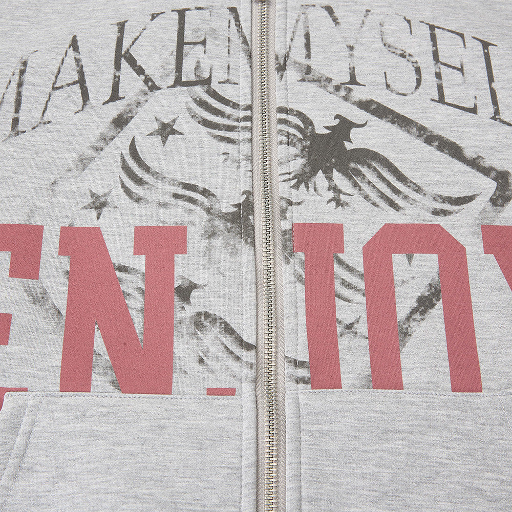 Letter printed hooded cardigan sweatshirt
