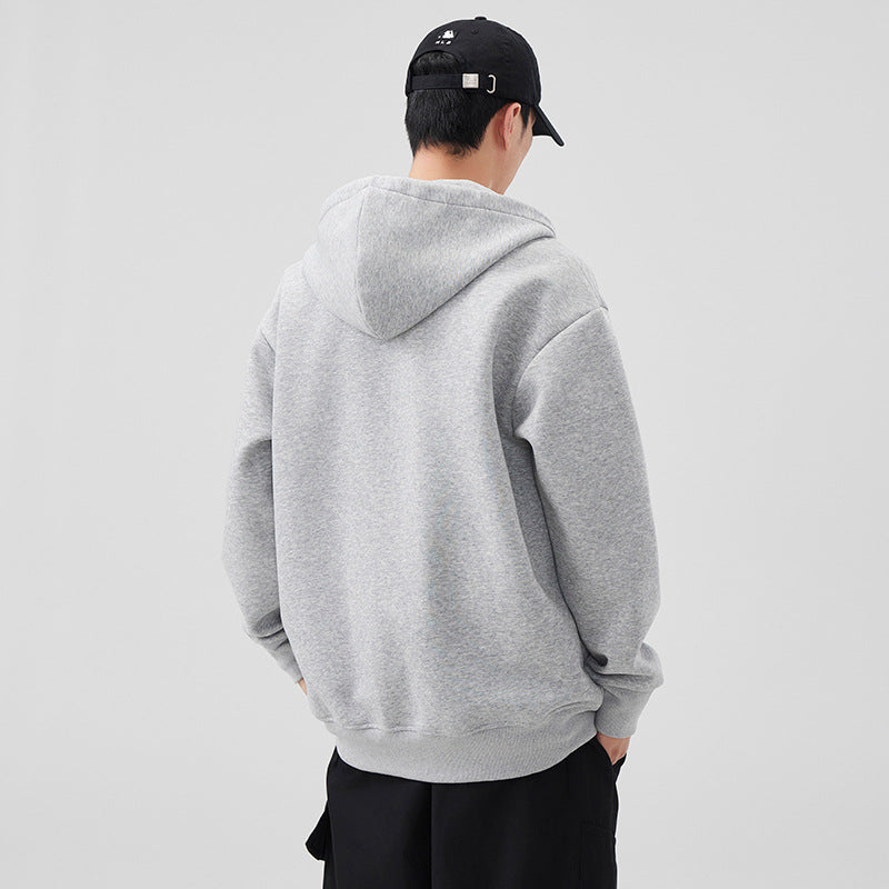 Style Heavyweight Casual Loose Zip-Up Hooded Sweatshirt for Men