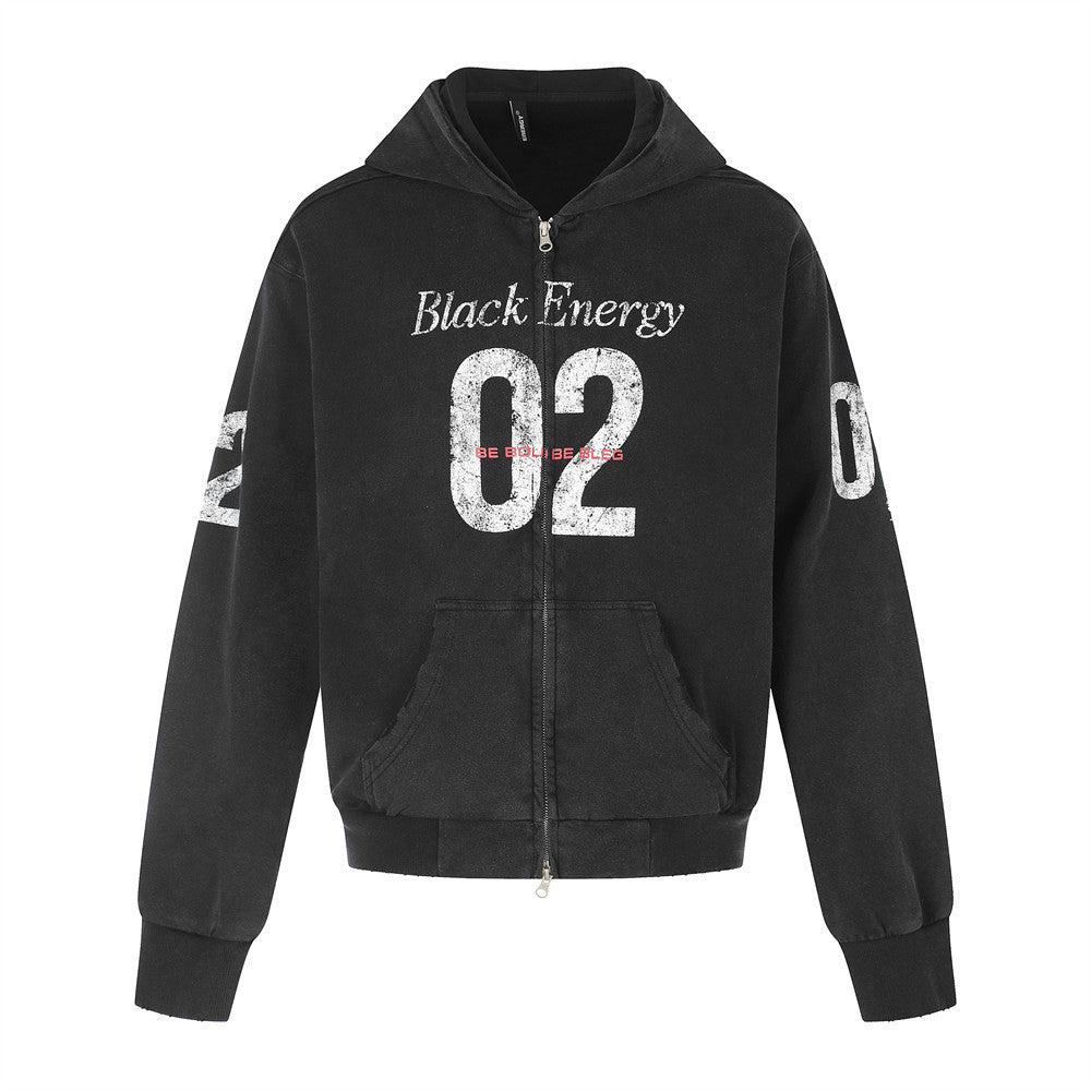 02 Number Used Dirty Hooded Cardigan Sweatshirt