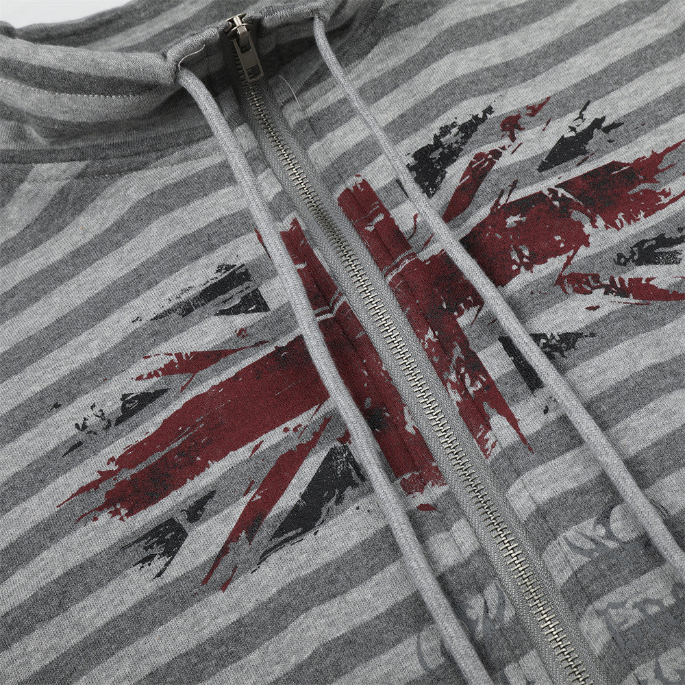 Striped short cardigan sweatshirt