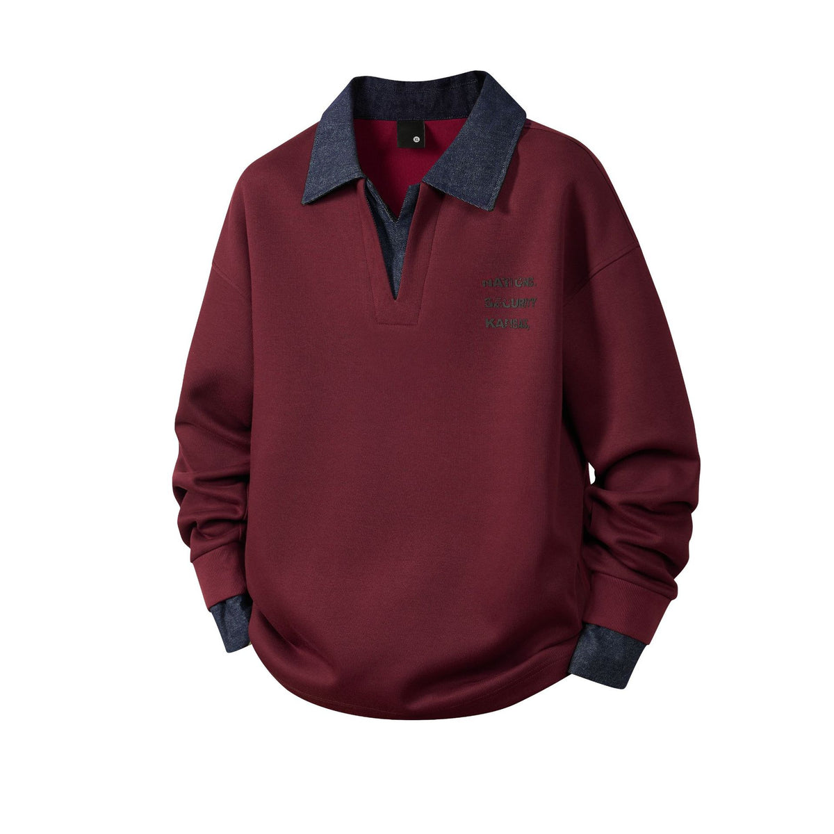 Denim Splicing Long Sleeve Polo Collar Sweatshirt for Men