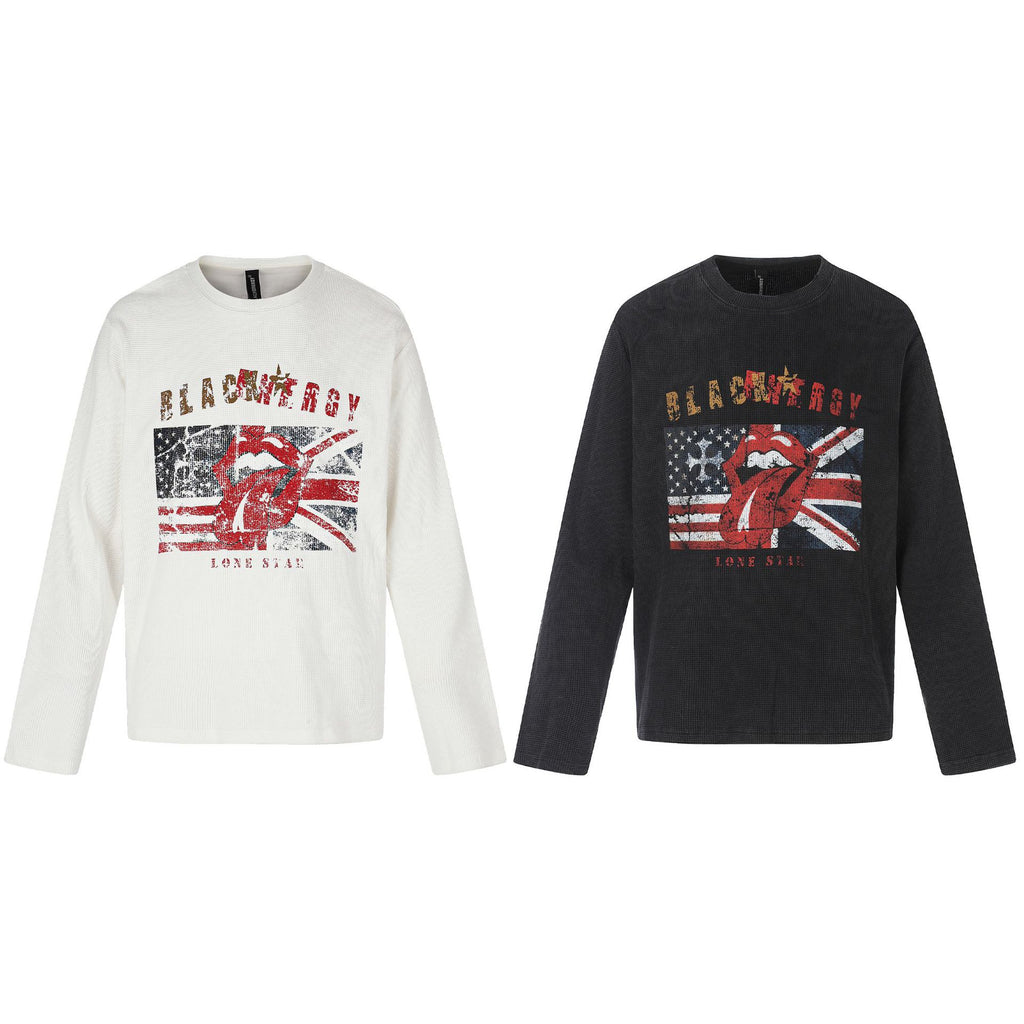 Casual Long Sleeve T-Shirt with Distressed Graphic Print Design