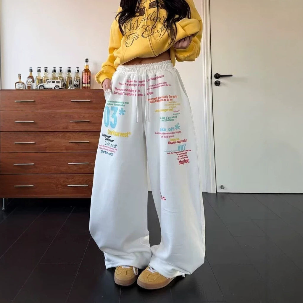 Style Colorful Letter Print Sweatpants for Men and Women