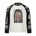 Graphic T-Shirt with Music Note Print, Color Block Drop Shoulder, Loose Fit Long Sleeve
