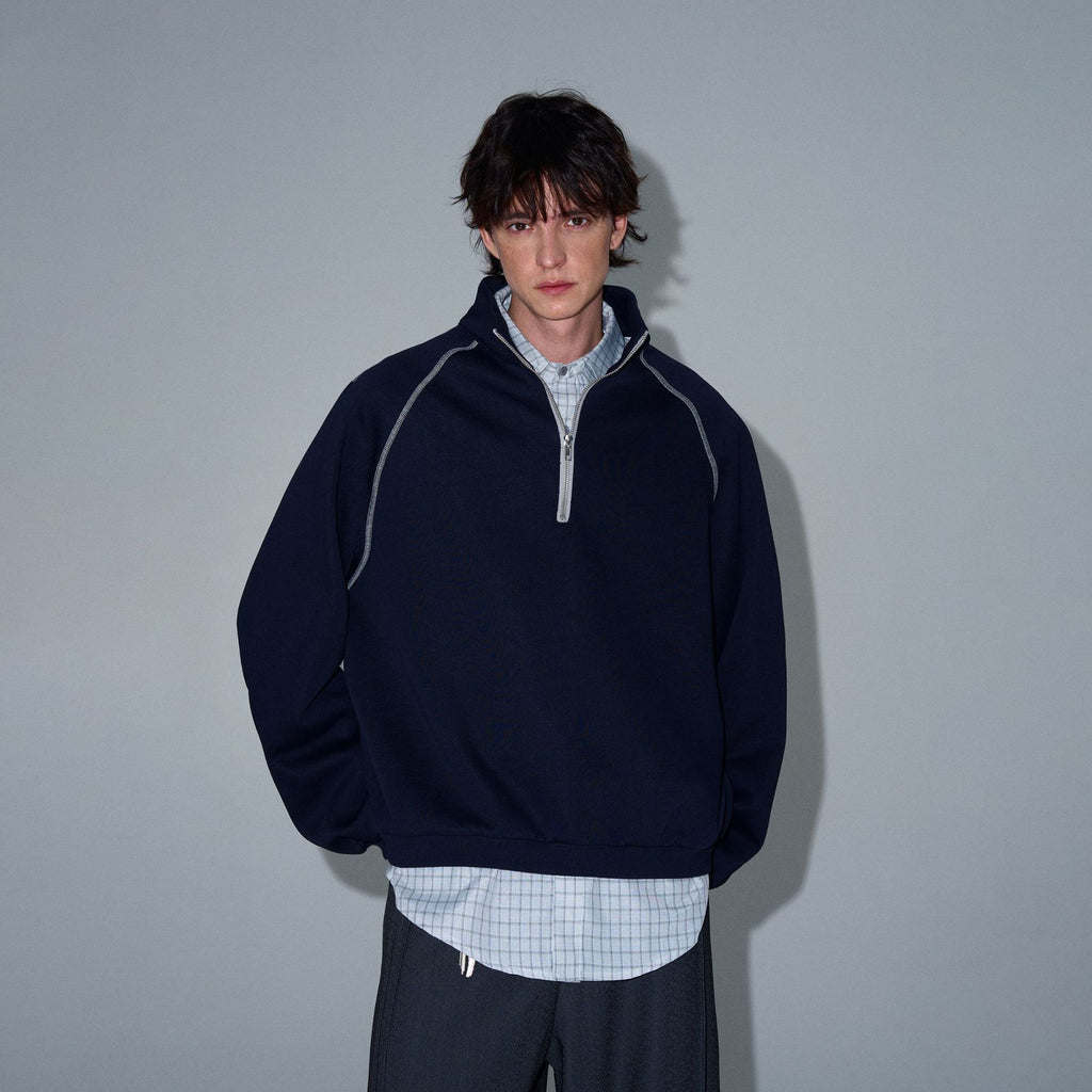 Retro half height zipper long sleeved sweatshirt for men and women