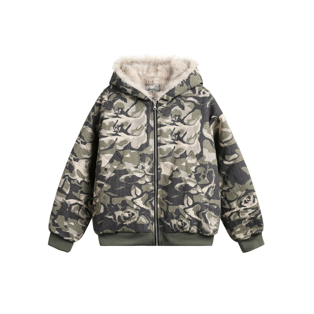 Workwear camouflage fur collar cotton jacket for men