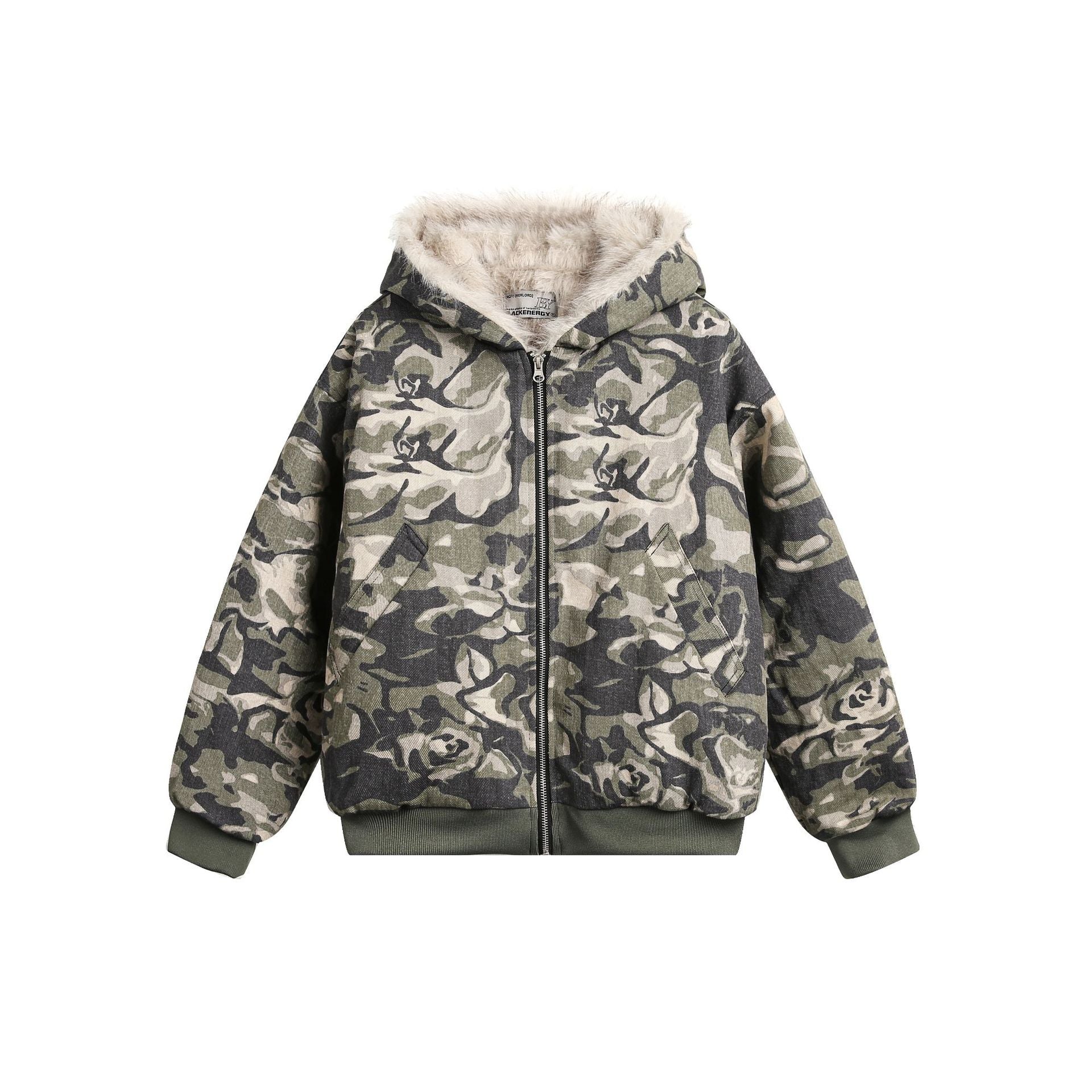 Workwear camouflage fur collar cotton jacket for men