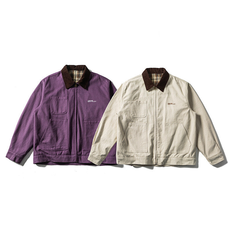 Trendy Collar Color Block Embroidery Large Pocket Work Jacket Men