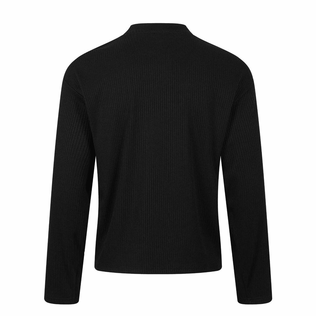 Long Sleeve Regular Shoulder  Distressed Printing Ribbed Texture  T-Shirt