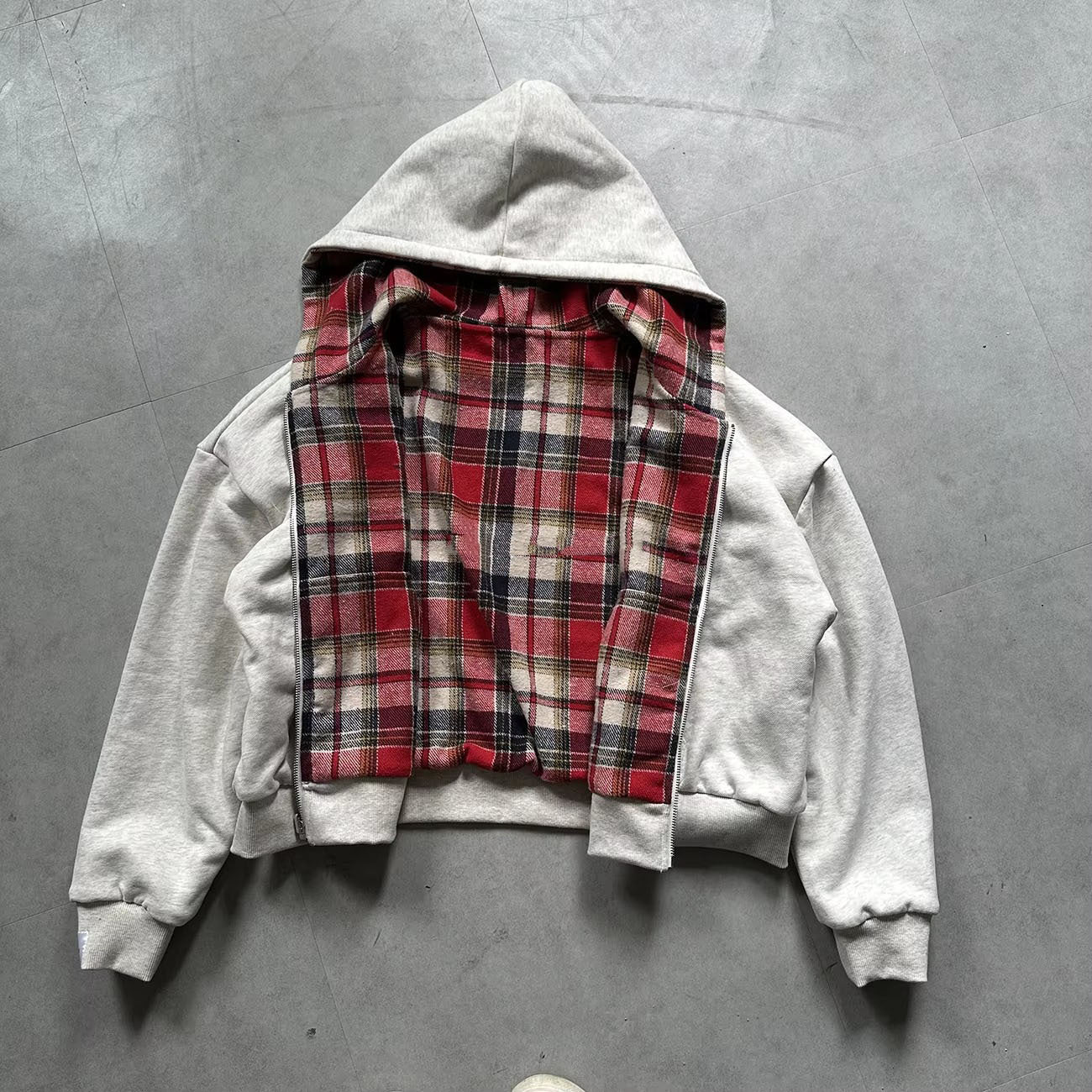 Style Hooded Zipper Plaid Spliced Reversible Hoodie for Men