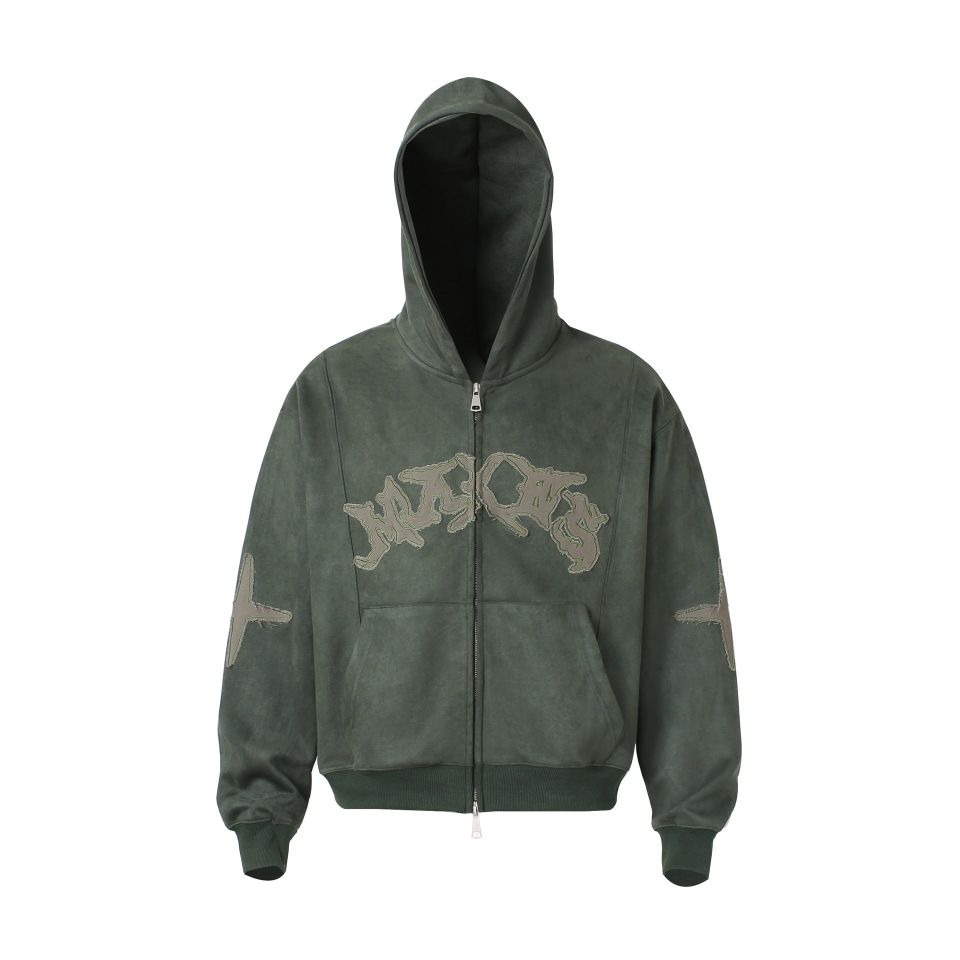 Suede cross patch hooded sweatshirt for men