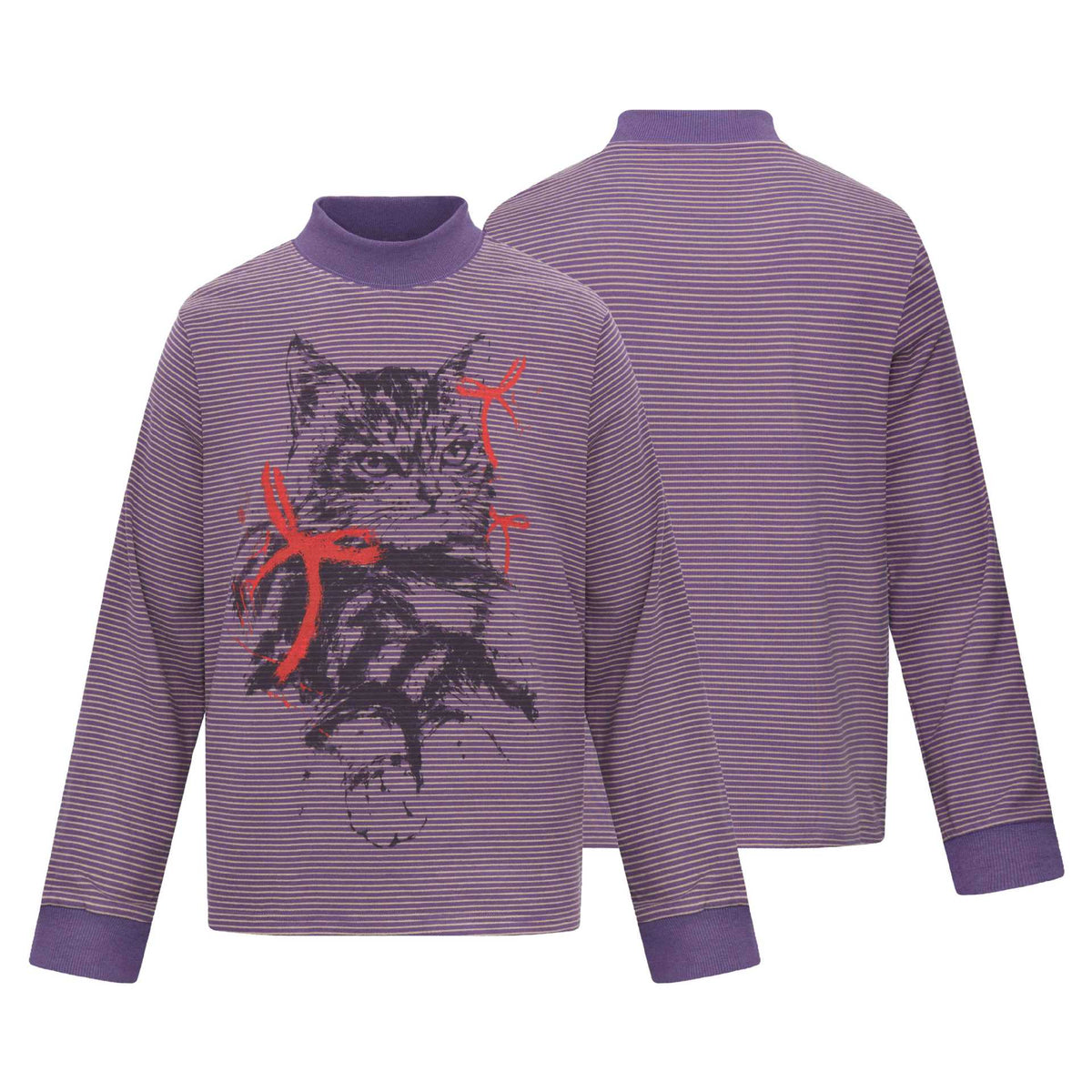 Cat Print Long Sleeve High Neck Men's T-Shirt