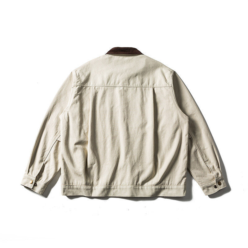 Trendy Collar Color Block Embroidery Large Pocket Work Jacket Men