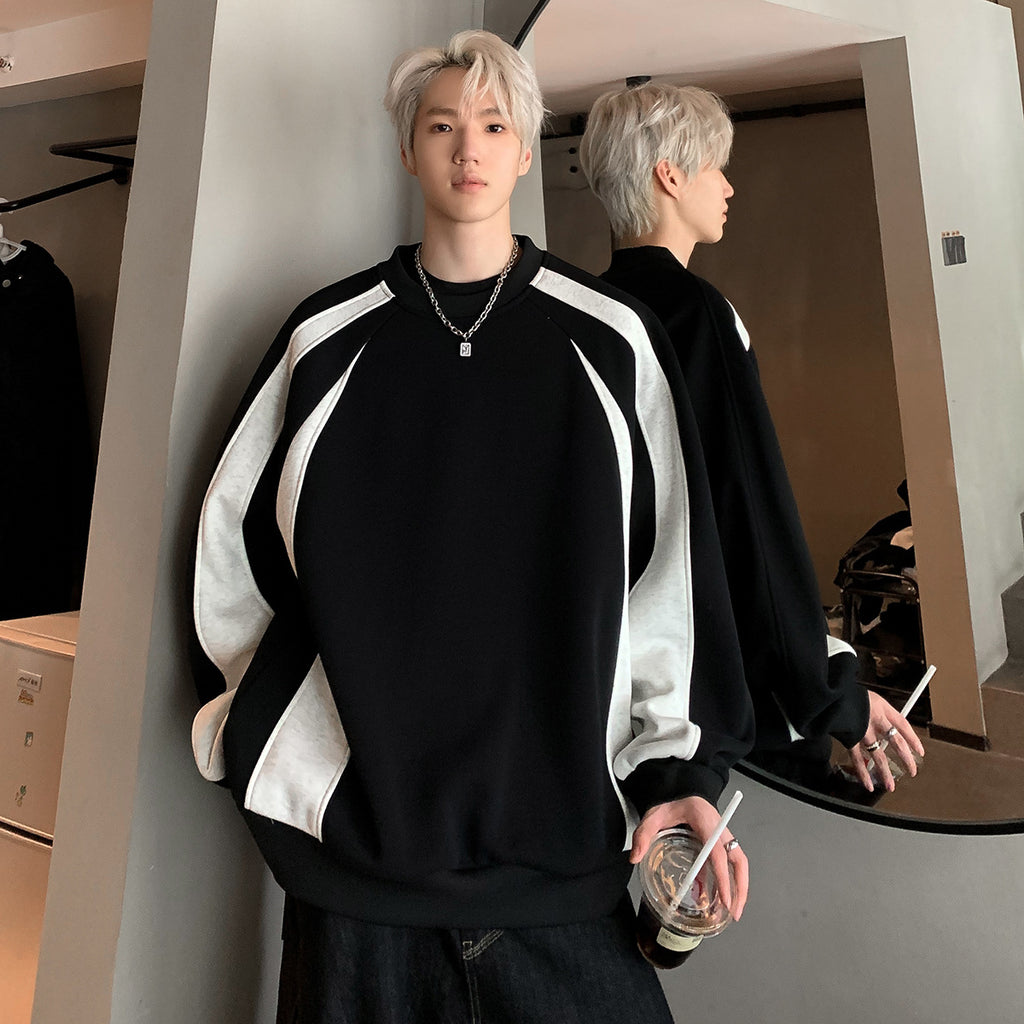 Striped patchwork hoodie for men in spring and autumn