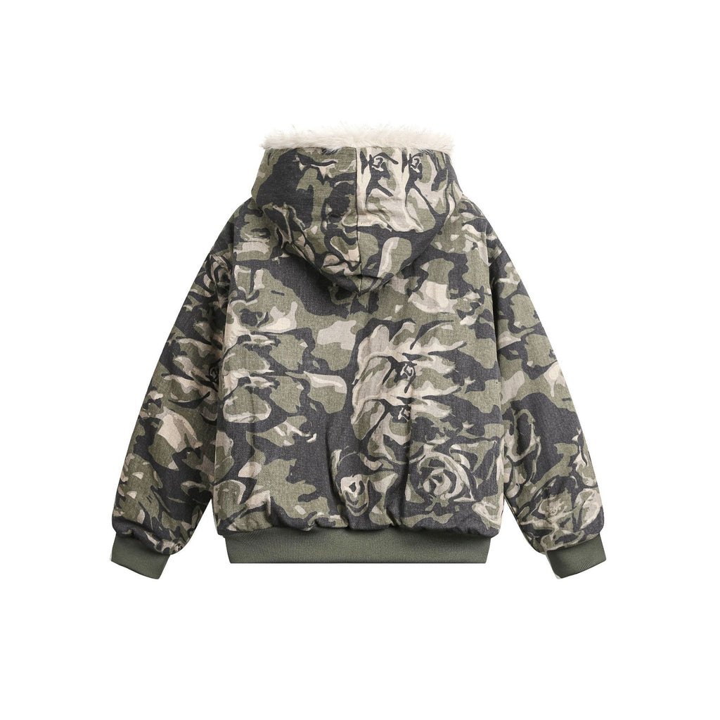 Workwear camouflage fur collar cotton jacket for men