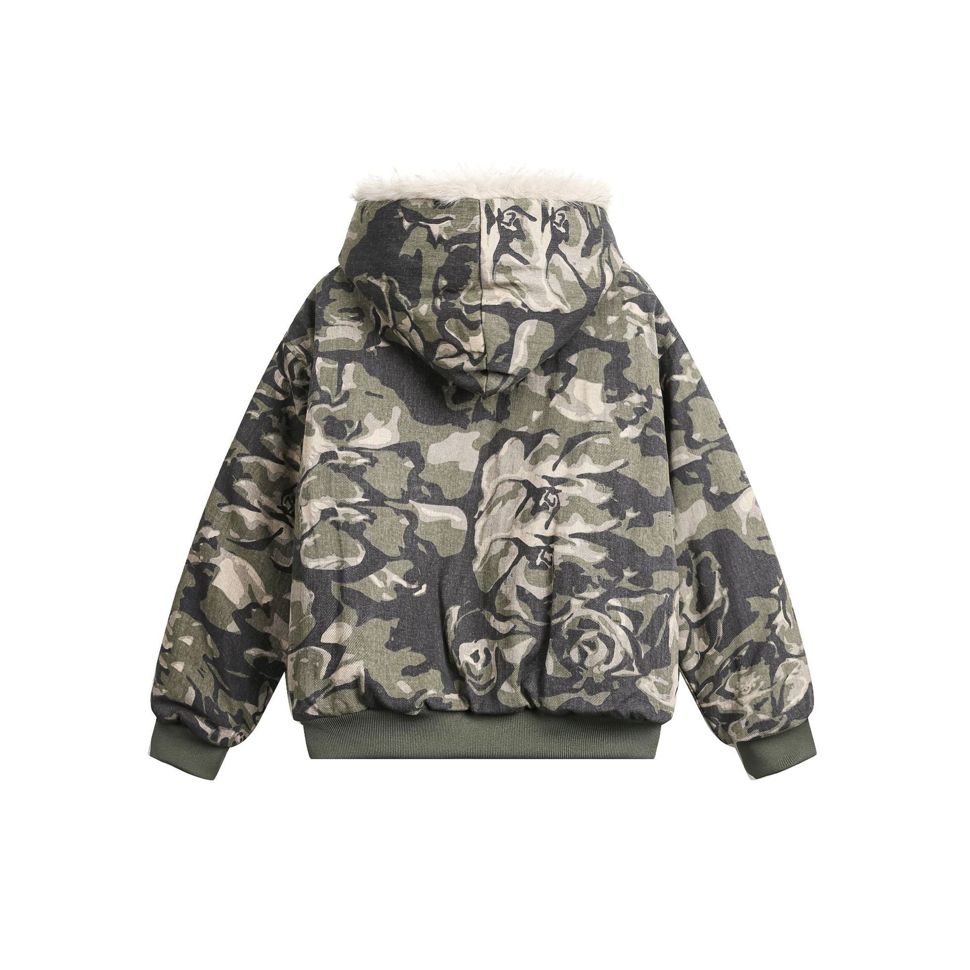 Workwear camouflage fur collar cotton jacket for men
