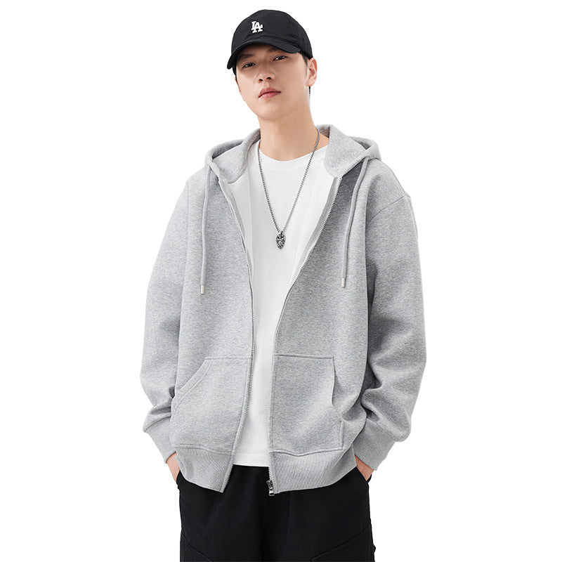 Style Heavyweight Casual Loose Zip-Up Hooded Sweatshirt for Men