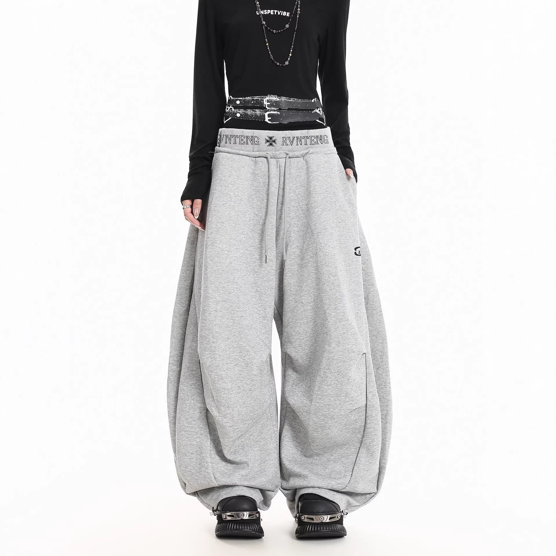 Print Double Waistband Sweatpants for Men and Women