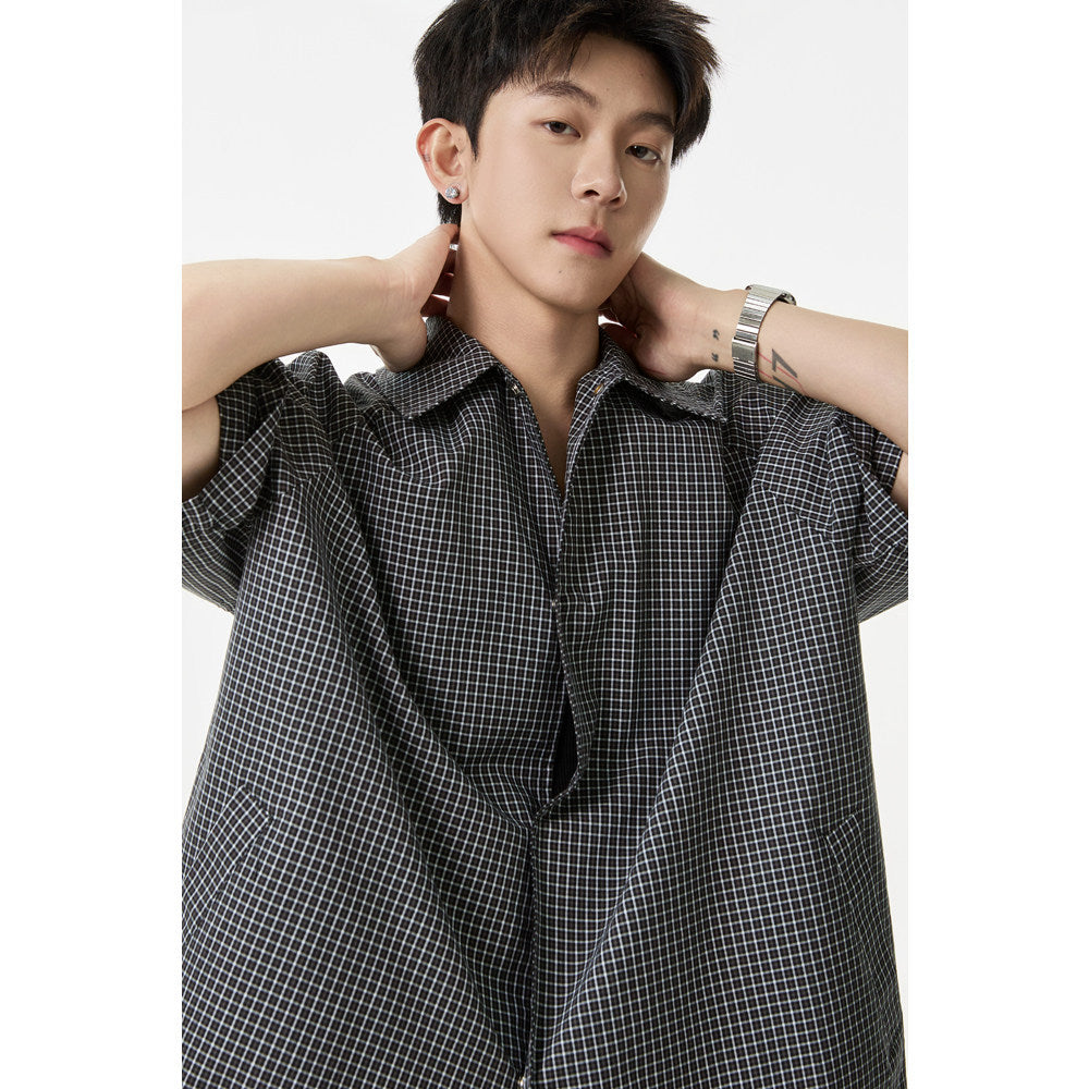 Retro Boyish Checkered Short Sleeve Shirt for Men