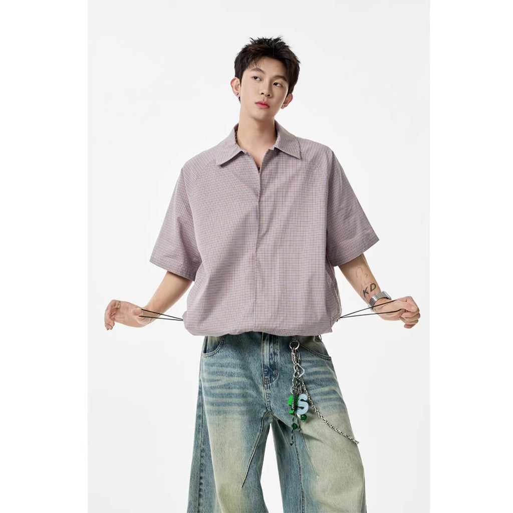 Retro Boyish Checkered Short Sleeve Shirt for Men
