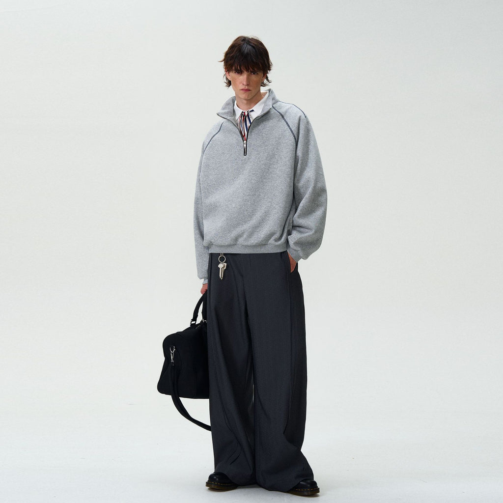 Retro half height zipper long sleeved sweatshirt for men and women