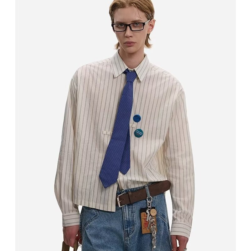 Long Sleeve Vertical Stripe Shirt Men's Loose Casual Shirt Jacket
