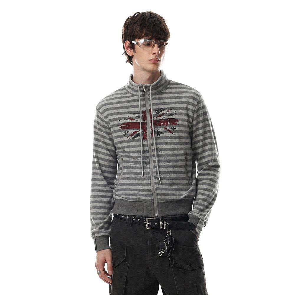 Striped short cardigan sweatshirt