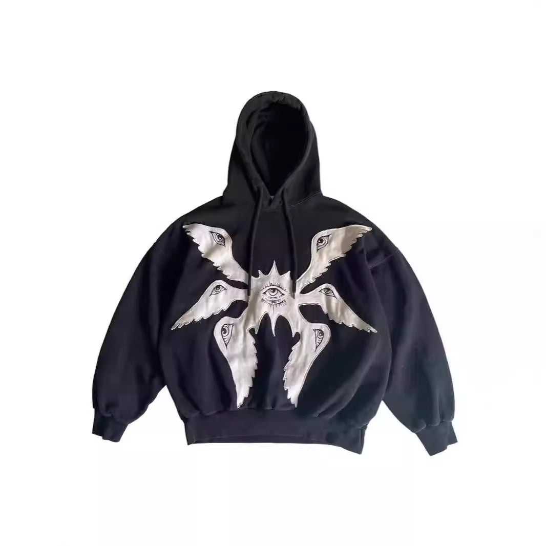 Gothic Dark Angel Wings Patchwork Loose Hoodie for Men and Women