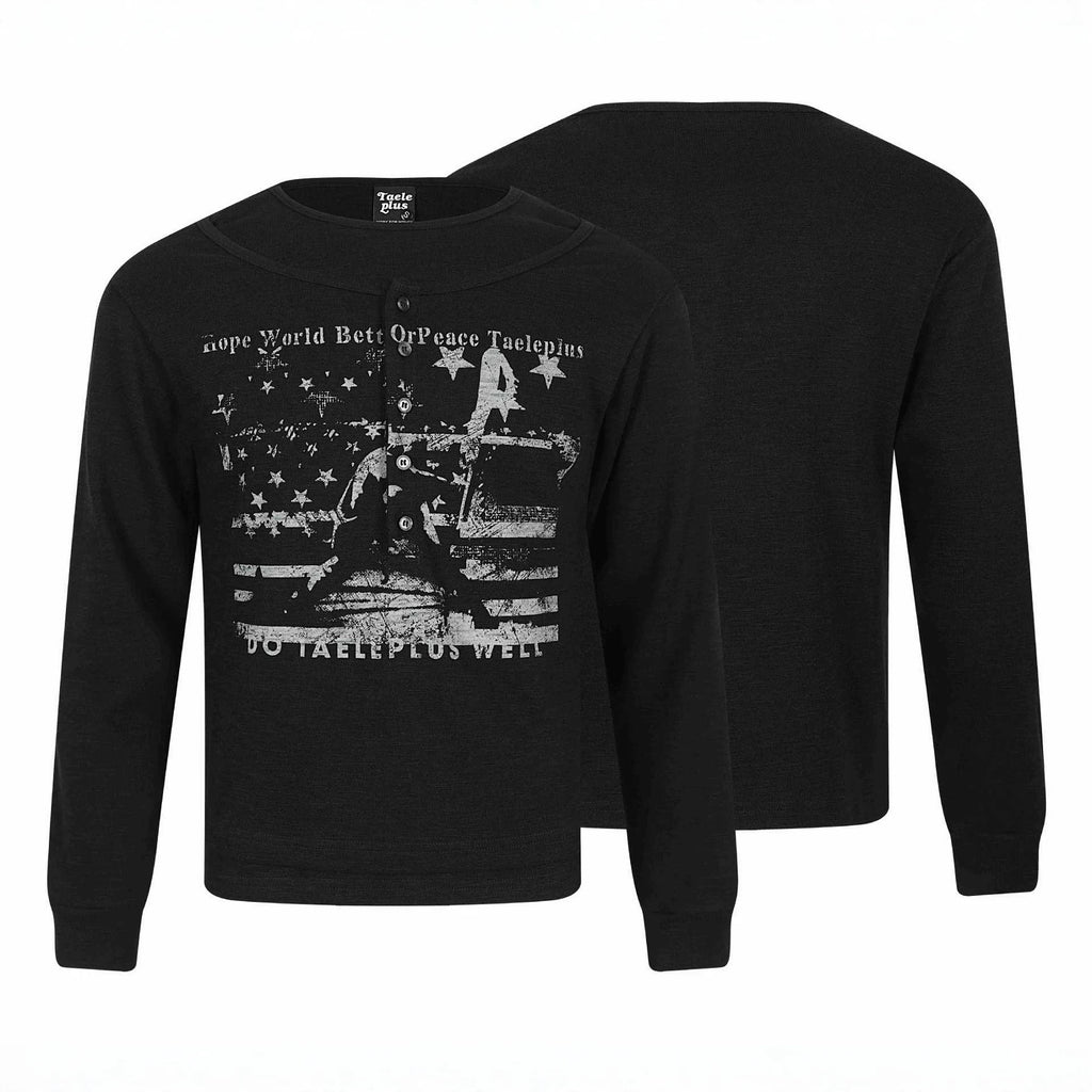 Subculture Fake Two-Piece Spliced Henley Neck Long Sleeve T-Shirt for Men