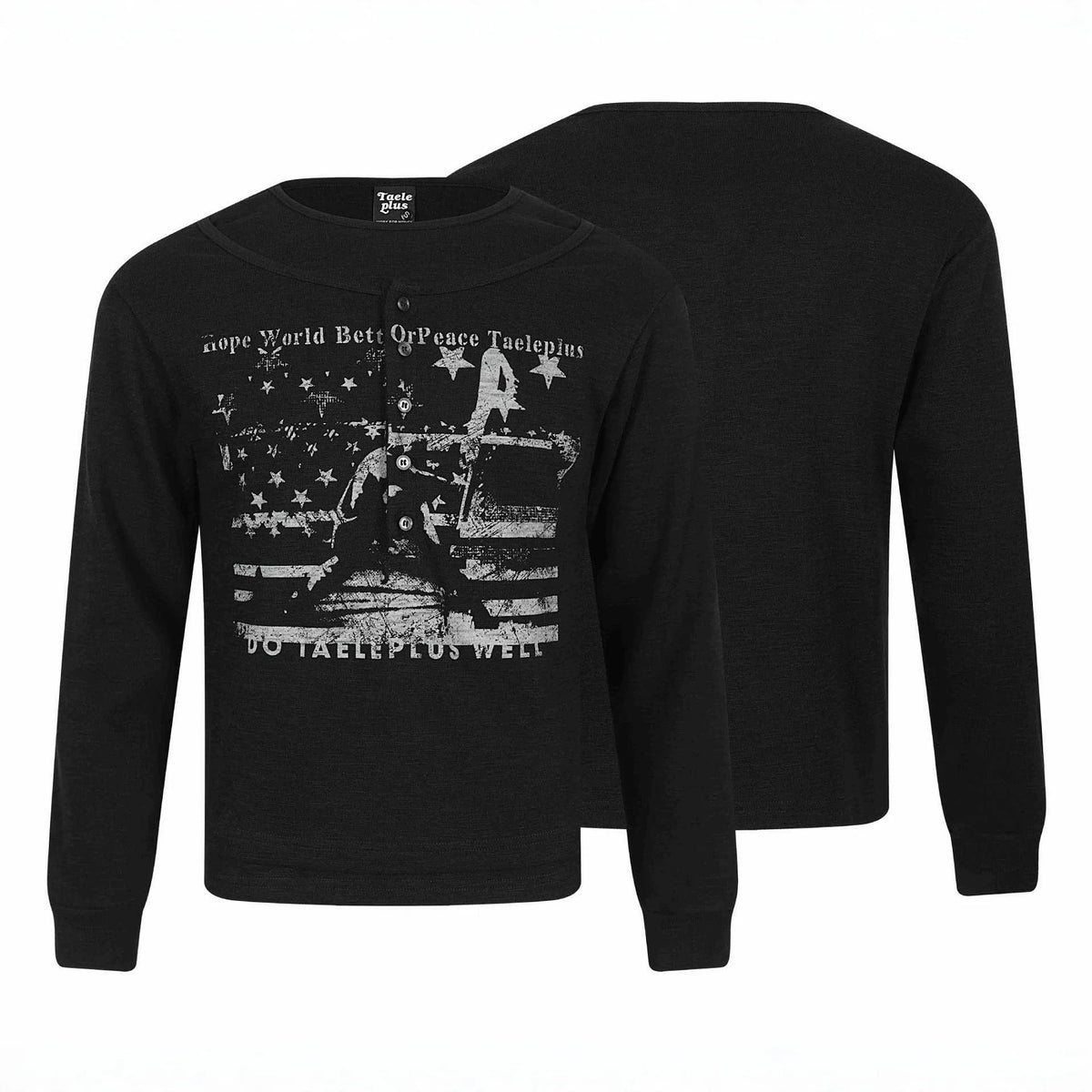 Subculture Fake Two-Piece Spliced Henley Neck Long Sleeve T-Shirt for Men