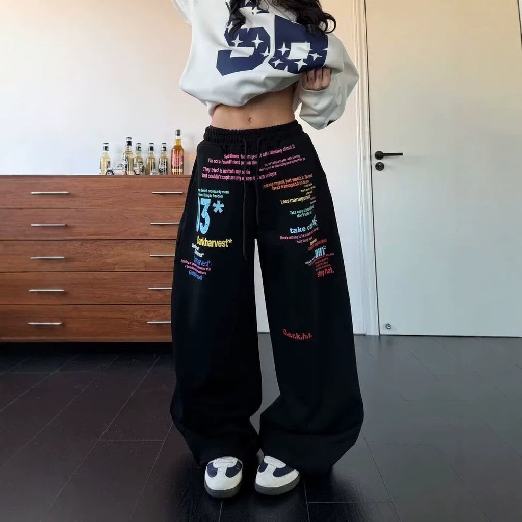 Style Colorful Letter Print Sweatpants for Men and Women