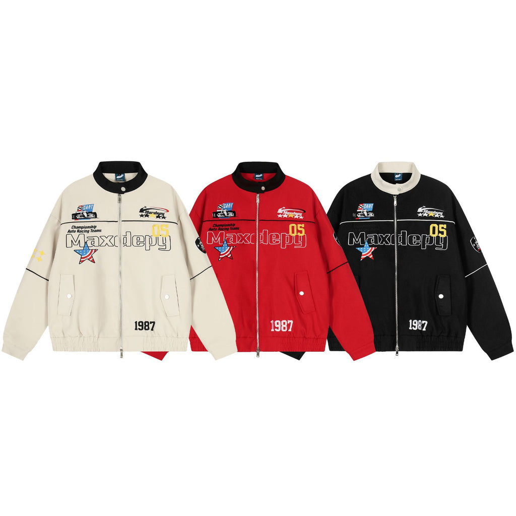 Motorcycle jacket embroidered racing suit jacket for men and women